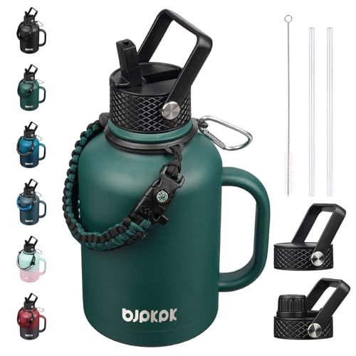 Insulated Stainless Steel Water Bottle with Straw Lid & Handle, 50oz Army Green