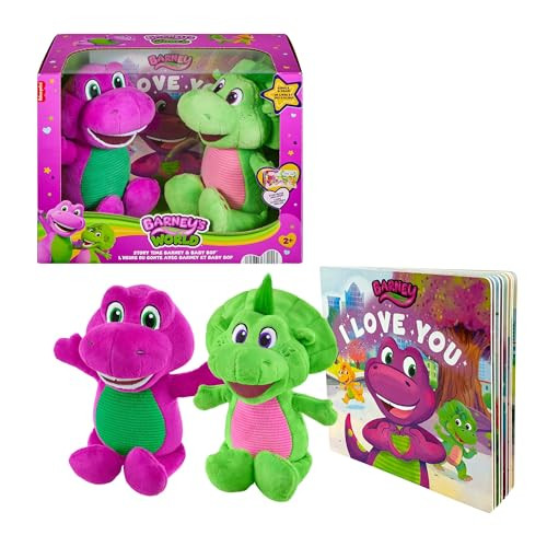 Fisher-Price 9" Barney & Baby Bop Plush Toy 2-Piece w/ Book