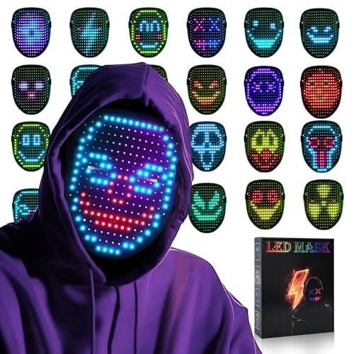 LED Light Up Halloween Mask Gesture Sensing, 50 Patterns, USB-C Rechargeable