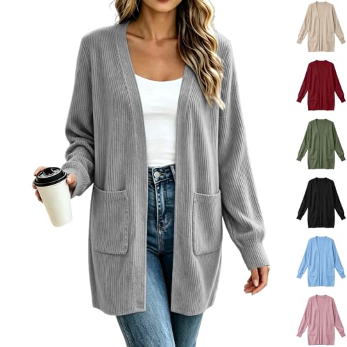 Open Front Long Sleeve Knit Sweater Cardigan with Pockets Deal