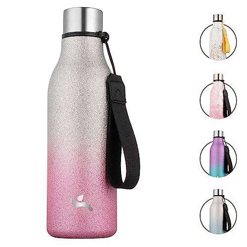 Konokyo 18-Oz Insulated Stainless Steel Water Bottle w/ Strap (Sparkling Silver Pink)