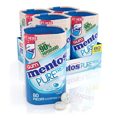 Mentos Pure Fresh Sugar Free Gum With Xylitol Sweetener (Fresh Mint) 2 x 4-Pack 80-Count Deal