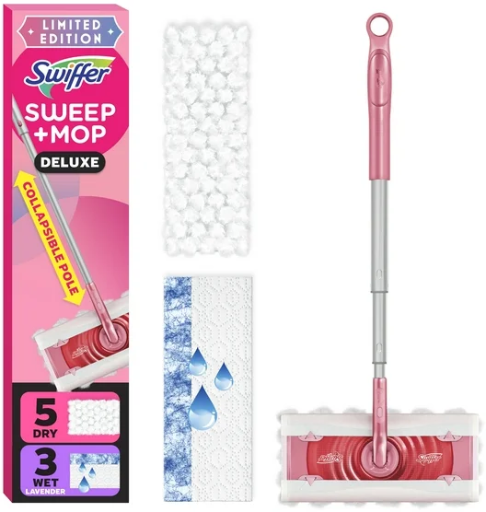 Swiffer Sweep & Mop Deluxe Wicked Limited Edition Pink Starter Kit, 1 Device, 5 Sweep Refills, 3 Mop Refills