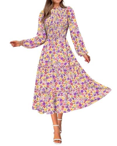 NOLLSOM Women's Floral Long Sleeve Crew Neck Maxi Dress Deal