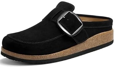 KIDMI Women's Vegan Leather Slip On Clogs with Big Buckle Deal