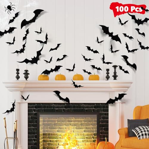 LUDILO Halloween Wall Décor Bat Stickers Decals, 100 Pcs