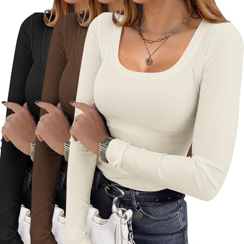 Ekouaer Womens 3 Pack Long Sleeve Shirts Square Neck Thermal Undershirts Deal