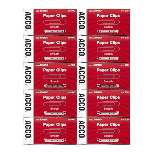 ACCO Brands Paper Clips, Jumbo, Smooth, Economy, 10 Boxes, 100/Box