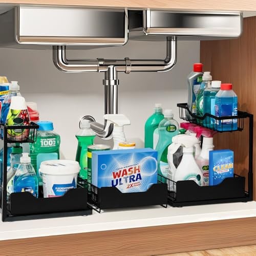 3-Pack 2-Tier Under Sink Organizers with Slide-Out Lower Drawers