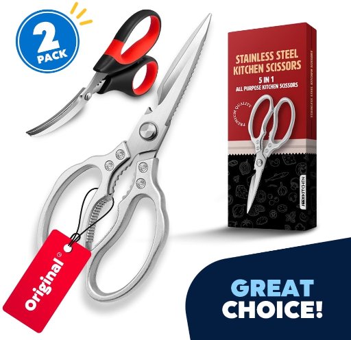 JEEXI Stainless Steel Kitchen Scissors, 2 Pack