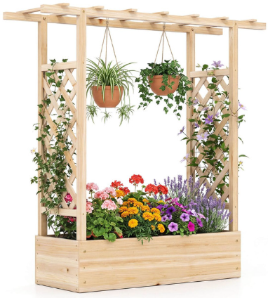 Wooden Raised Garden Bed with Trellis Deal