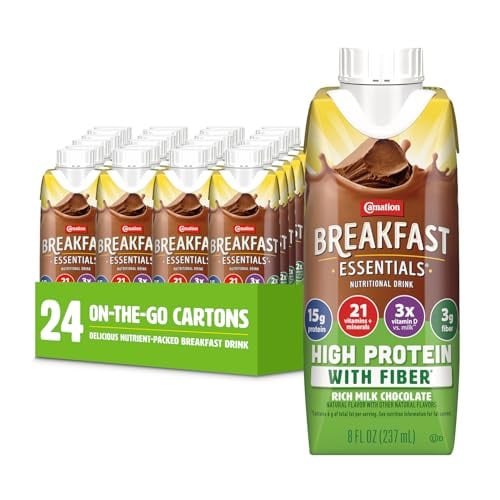 Carnation Breakfast Essentials High Protein with Fiber Ready-to-Drink, 8 FL OZ, Rich Milk Chocolate (Pack of 24)