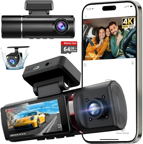 3 Channel 4K+1080P Dash Camera with 3.16 IPS Screen & 64GB Card