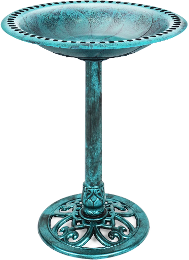 Best Choice Products Outdoor Rustic Pedestal Bird Bath Accent with Fleur-de-Lis Accents - Patina Green Deal