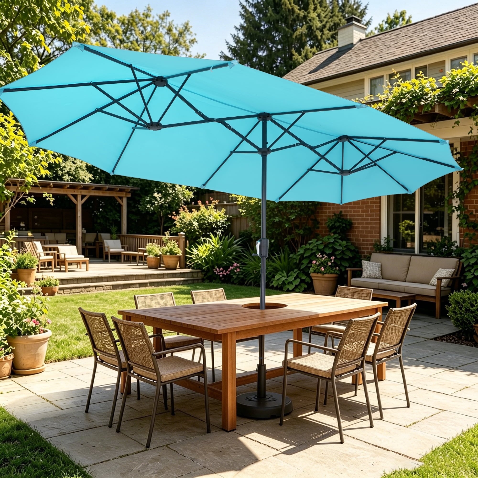 13' Ainfox Large Rectangle Patio Umbrella (Blue) Deal