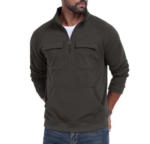 Lepunuo Cargo Quarter Zip Long Sleeve Warm Fleece Tactical Pullover Sweatshirts Deal