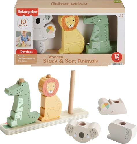 Fisher Price 10-Piece Wooden Stack and Sort Animals Toy