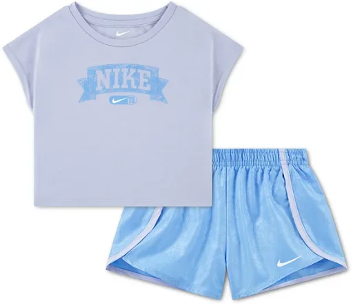2-Piece Nike Toddler Girls' Lace It Up Crewneck T-Shirt & Shorts Set (University Blue, Sizes: 2Y=4T) Deal