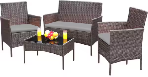 Tozey Brown 4-Piece Wicker Outdoor Patio Furniture Set with Gray Cushion Deal
