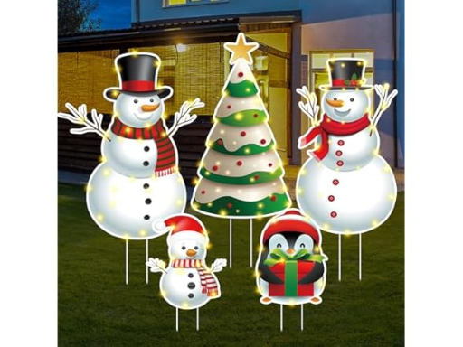 5-Piece Corrugated Plastic Lighted Christmas Yard Signs