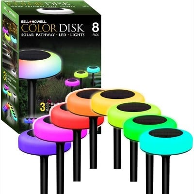 Bell + Howell Color Changing LED Solar Powered Disk Lights 8-Pack Deal