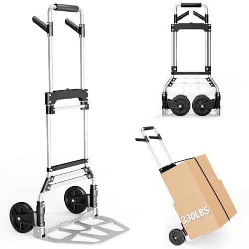 DIAMONDFORGE 330-Lb Folding Hand Truck Dolly Cart w/ 360° Rotating Handle & 6.7" Wheels