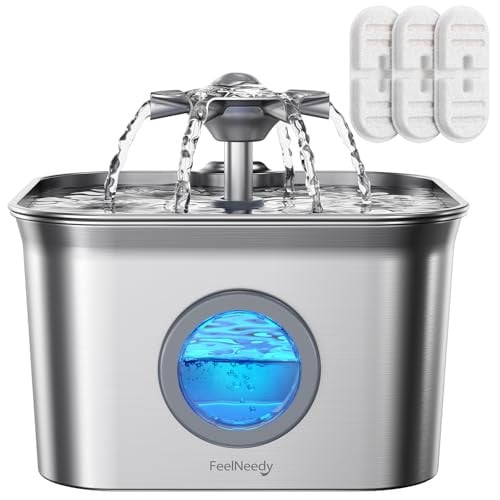 FEELNEEDY 2.8L Stainless Steel Pet Water Fountain w/ 3 Filters Deal