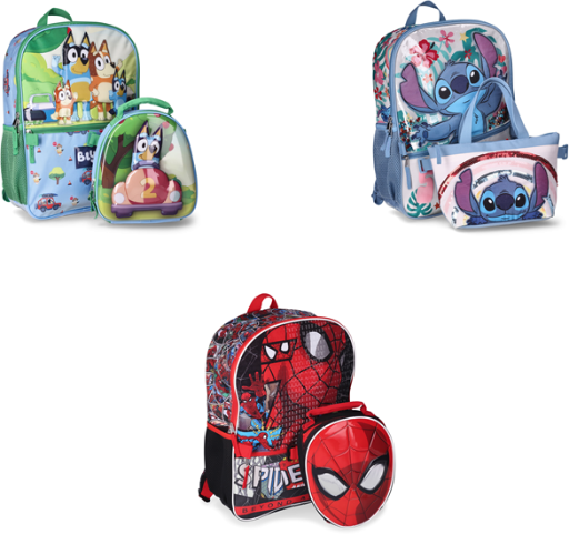 2-Piece Kids Laptop Backpack & Lunch Bag: Bluey, Lilo & Stitch or Spiderman