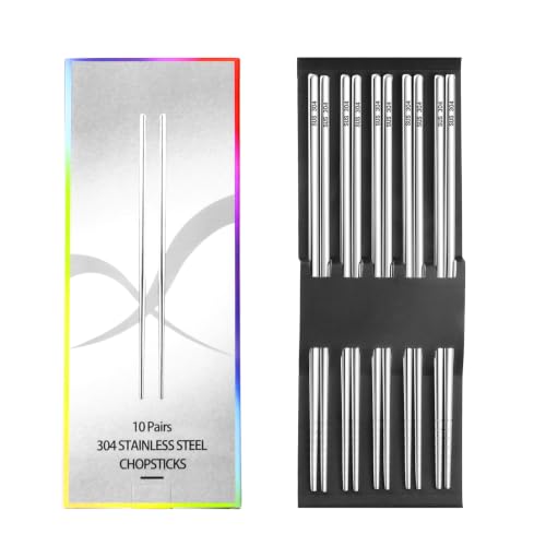 Lazycorner 10-Pair 304 Stainless Steel Reusable Chopsticks
