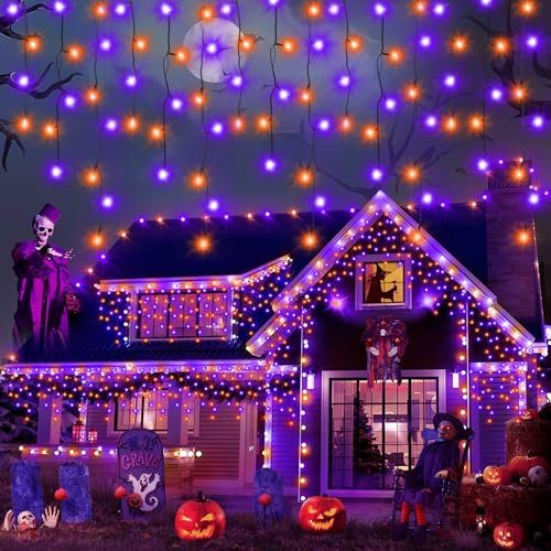 Heceltt 66FT 640LED Orange Purple Halloween Lights Outdoor 8 Modes Plug-in