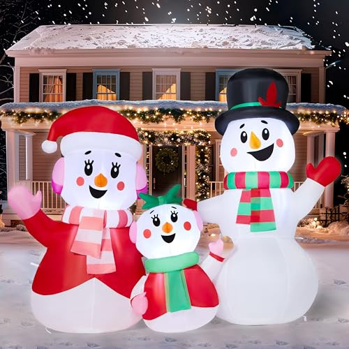 JOYIN Christmas Inflatables Snowman Family with Build-in LEDs