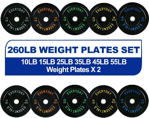 BalanceFrom Olympic Bumper Plate Weight Plate with Steel Hub 260 lbs Set