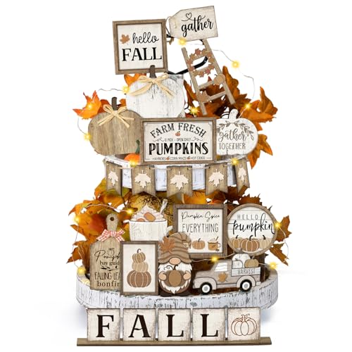 DoubleFill 24 Pcs Fall Tiered Tray Decoration Set