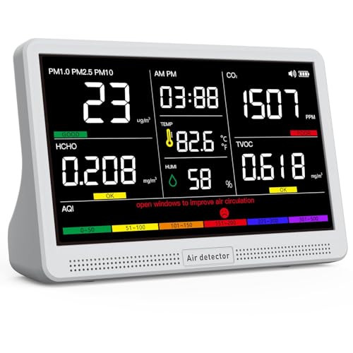 YNAK 16-in-1 Air Quality Monitor Indoor w/ 7-inch Display
