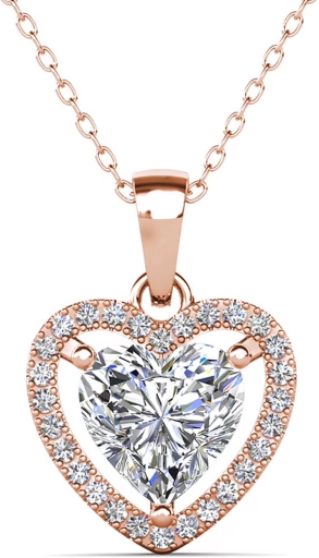 Cate & Chloe Amora 18k Plated Heart Pendant Necklace with Simulated Diamonds