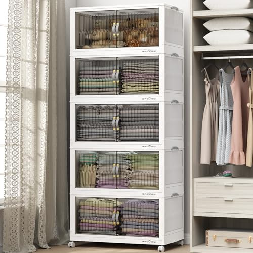 BROVIEW Large Stackable Storage Bins w/ Wheels 5-Pack 120-Quart