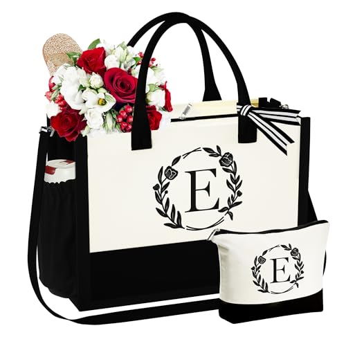 Initial Canvas Tote Bag & Makeup Bag Set