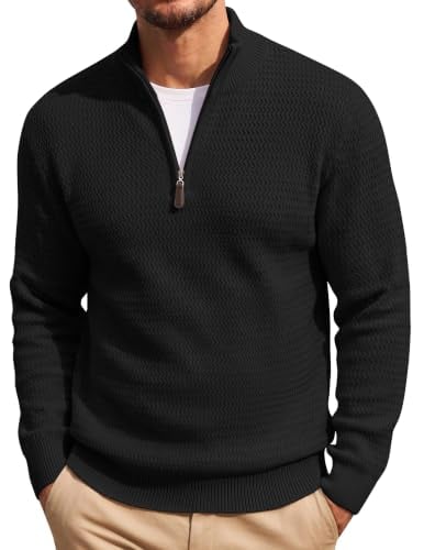 COOFANDY Men's Quarter Zip Mock Neck Knitted Dress Pullover Deal