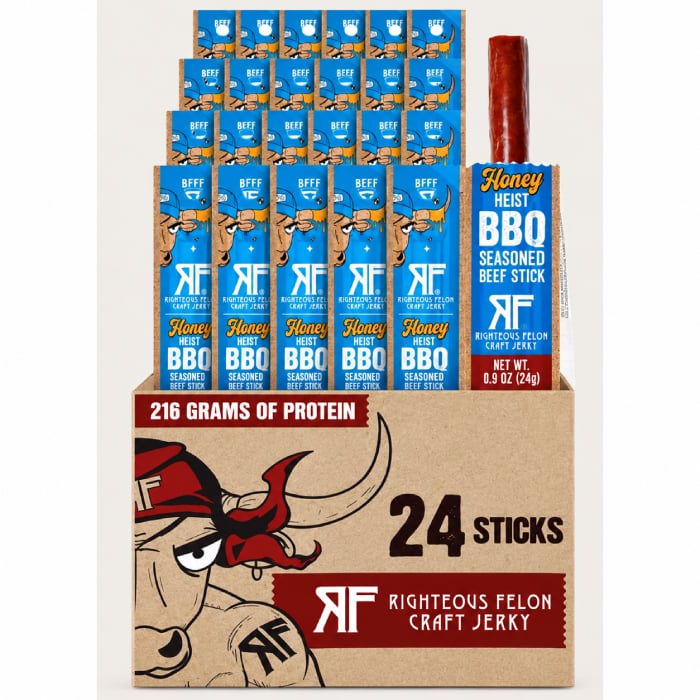Righteous Felon Honey Heist BBQ Beef Sticks 24 Pack Deal