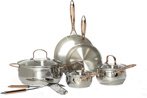 Denmark 10-Piece Stainless Steel Cookware Set w/ Rose Gold Handles Deal