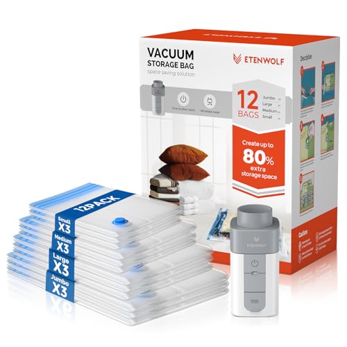 ETENWOLF Cordless Vacuum Storage Bags 12-Pack w/ USB-C Rechargeable Air Pump Deal