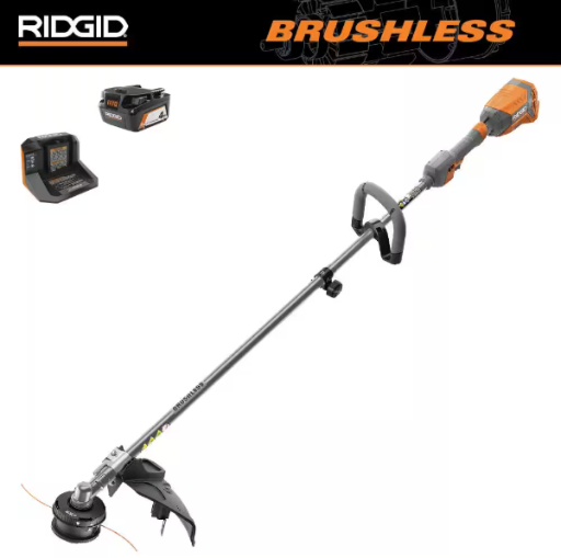 RIDGID 18V Brushless 14 in. Cordless String Trimmer with 4.0 Ah Lithium-Ion Battery