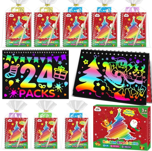 ZMLM Rainbow Scratch Christmas Party Favors 24-Pack