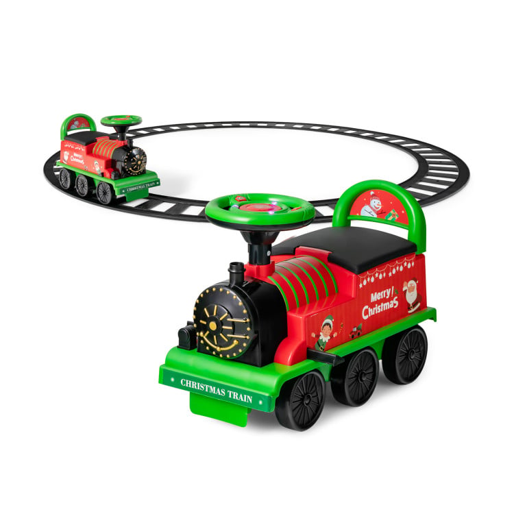 Costway 6V Kids Electric Ride-On Toy Train with 16-Piece Tracks (Green)
