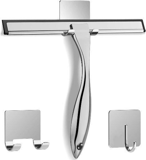 All-Purpose Stainless Steel Shower Squeegee with Hooks