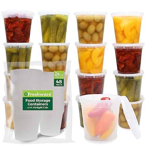 Freshware 24 oz. Plastic Deli Containers with Lids 48-Count Deal