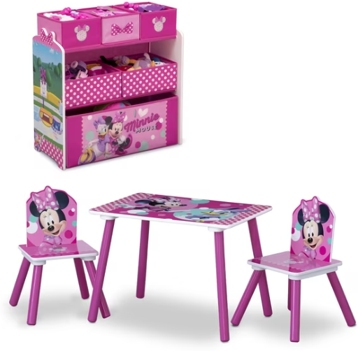 4-Piece Wood Toddler Playroom Set - Table, 2 Chairs & Toy Bin