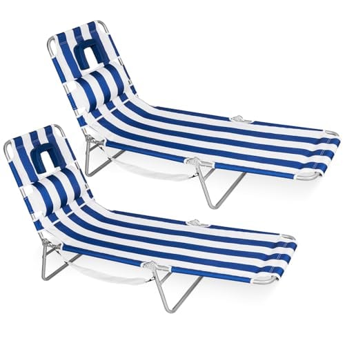 Romswi 5-Position Folding Tanning Beach Chair w/ Face Hole 2-Pack Deal