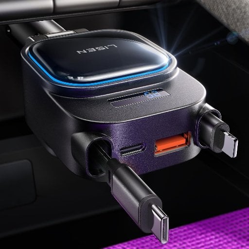 LISEN 4-in-1 96W Car Charger w/ Retractable USB-C + L Cable Deal