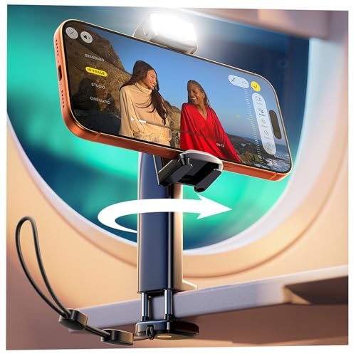 LISEN Airplane Travel Phone Holder w/ Adjustable LED Light & Clamp Mount (USB-C Rechargeable) Deal